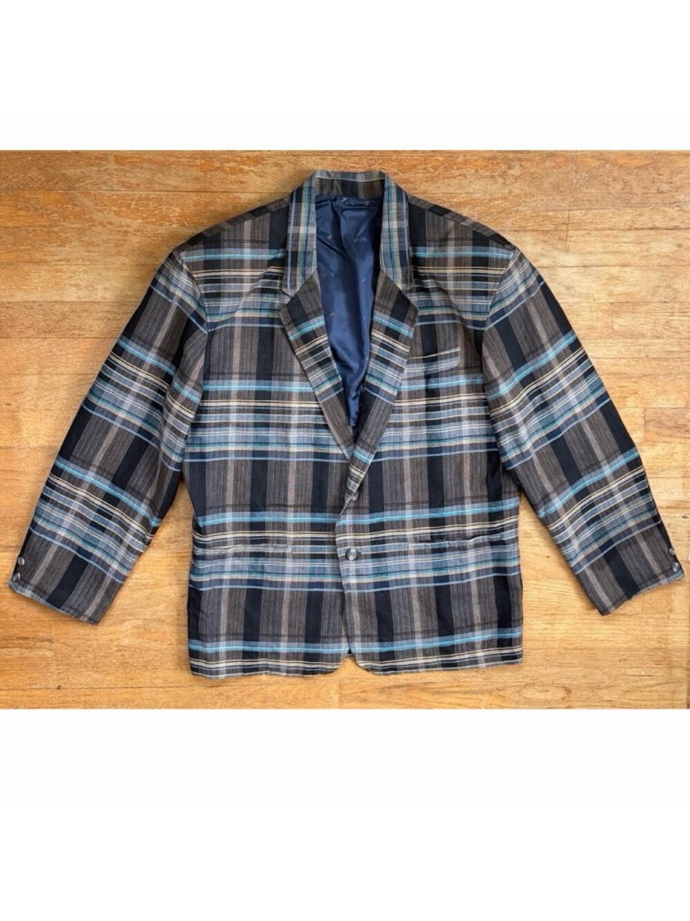 Vintage Mens Plaid Linen/Cotton Blazer Size 46S Tartan Sport Coat Jacket Italy